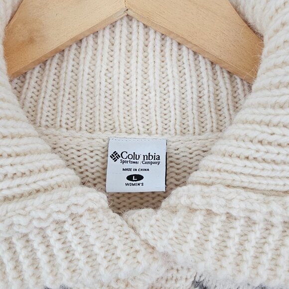 Columbia Womens Sz L Turtle Neck FairIsle Aztec Cardigan Sweater Wool blend EUC - Picture 5 of 12